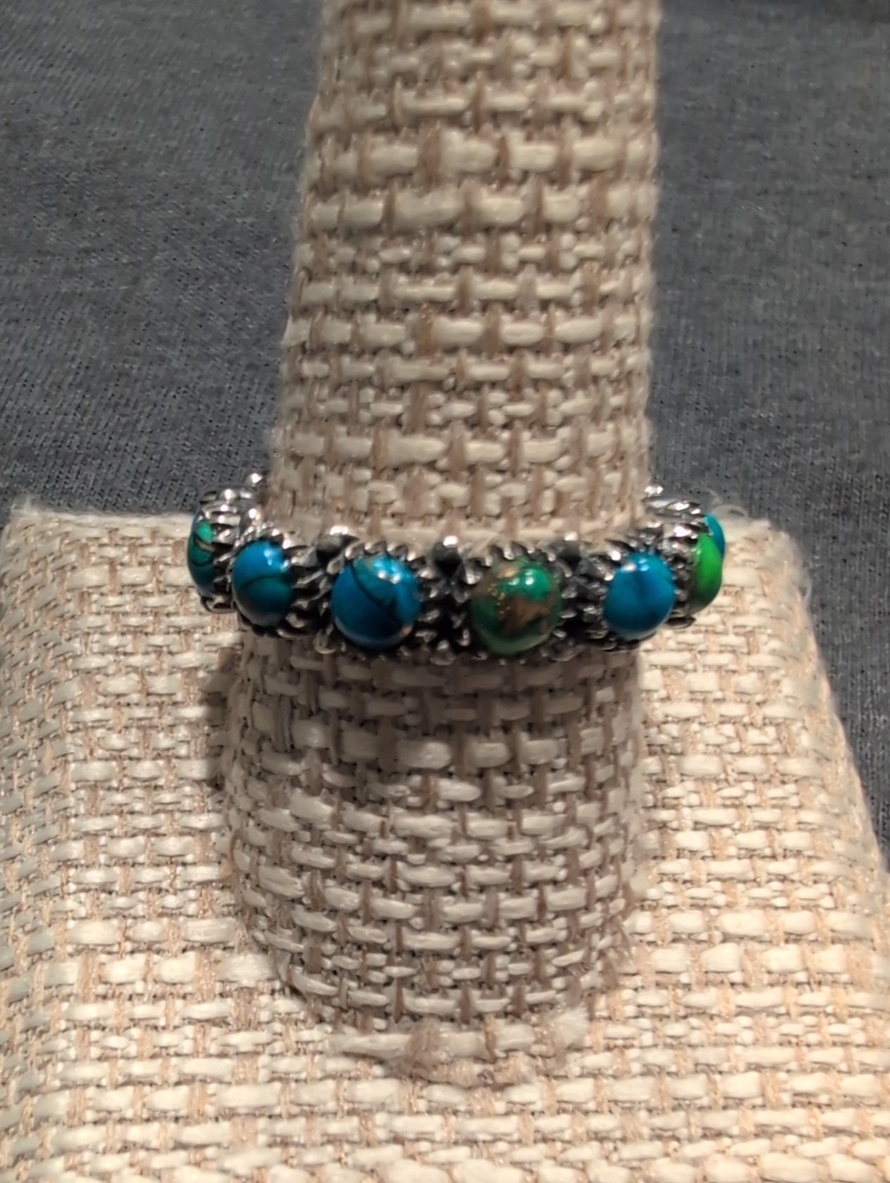 Sterling Silver Eternity Band With Turquoise - Green Blue Accent
